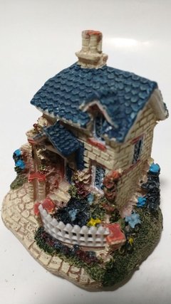 Enfeite Aquário e Vaso Miniatura Casa Jardim Azul - Bixo D'Agua