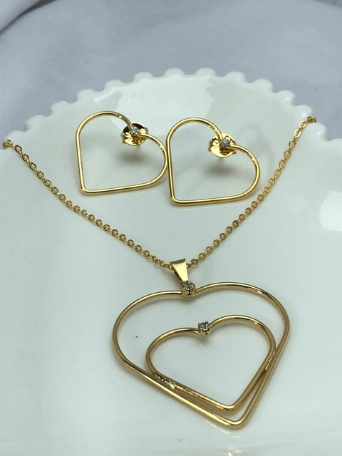 Conjunto Coração Duplo Com pedras