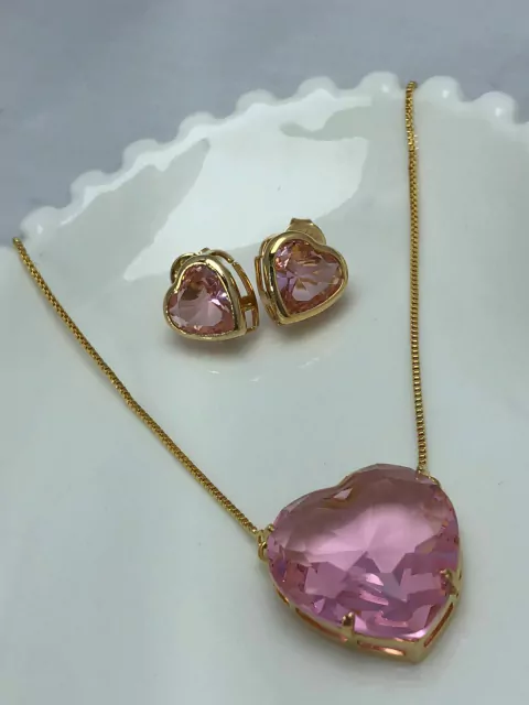 Conjunto Coração em pedra Rosa