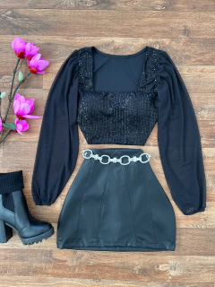 Cropped Paetê com tule