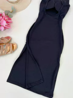 Vestido canelado mídi preto - buy online