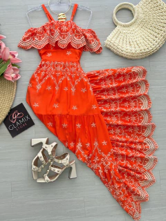 Vestido longo laise coral