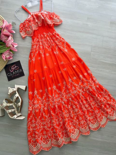 Vestido longo laise coral - comprar online