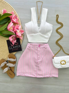 Saia shorts alfaiataria listrado - Glamix 