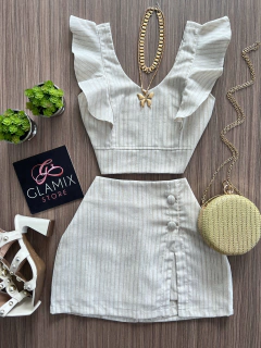Conjunto Linho cru listrado