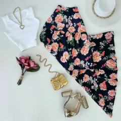 Saia longa crepe floral