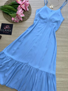 Vestido mídi botões azul - comprar online