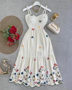 Vestido linho bordado flores - buy online