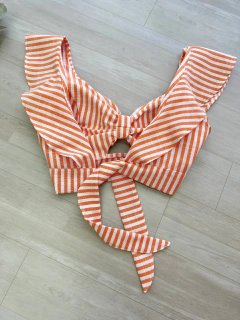 Cropped linho listrado - comprar online