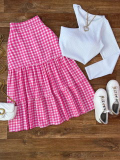 Saia xadrez midi Pink