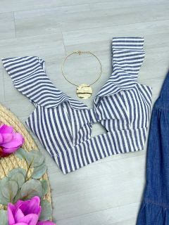 Cropped linho listrado - comprar online