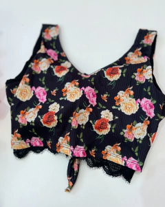 Image of Cropped canelado com renda