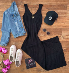 Vestido tricot modal maxi midi