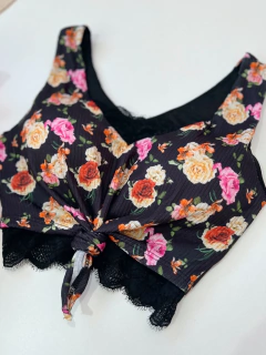 Cropped canelado com renda - online store