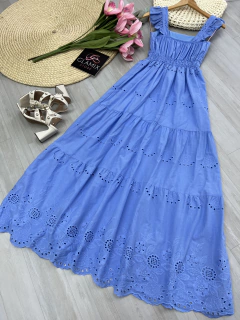 Vestido Tricoline e Laise azul na internet
