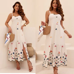 Vestido linho bordado flores - online store