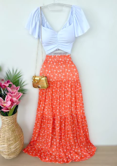 Saia longa crepe coral