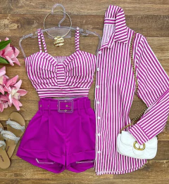 Conjunto camisa e Crooped tricoline Fúcsia