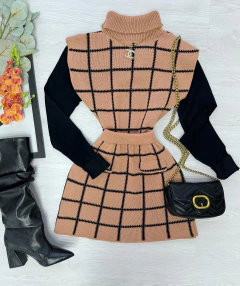 Conjunto cropped e saia tricot