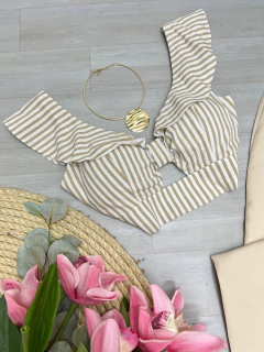 Cropped linho listrado - comprar online