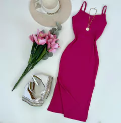 Vestido canelado mídi pink