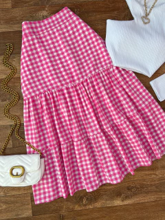 Saia xadrez midi Pink - comprar online