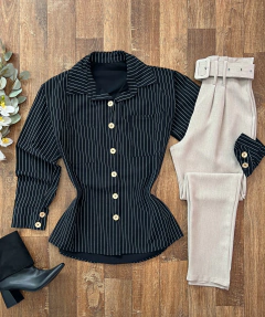 Camisa tricoline risca de giz - Glamix 