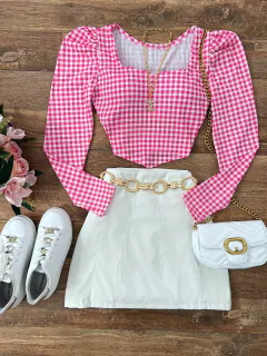 Cropped canelado princesa xadrez