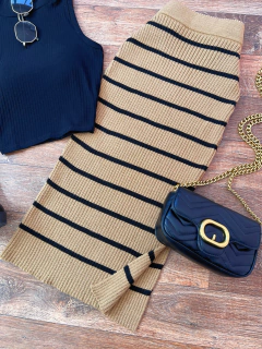 Saia modal listrada Nude com preto - comprar online
