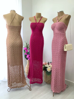 Vestido longo tricot rose na internet