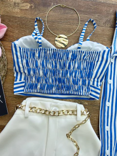 Conjunto camisa e Crooped tricoline Azul na internet