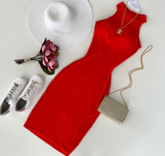 Vestido MIDI canelado coral