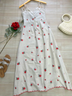 Vestido longo linho bordado - loja online