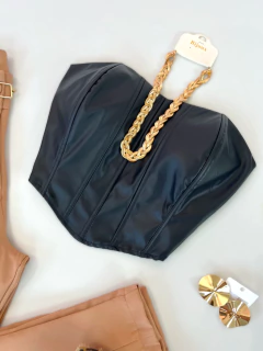 Cropped corset couro