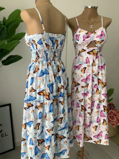 Vestido mídi borboletas rosa - loja online