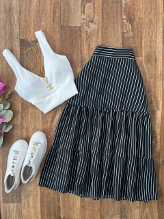 Saia listrada midi crepe