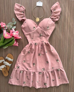 Vestido linho bordado