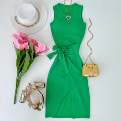 Vestido canelado de amarrar