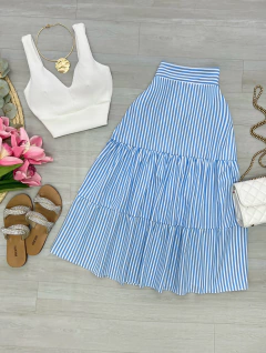 Saia listrada midi Azul