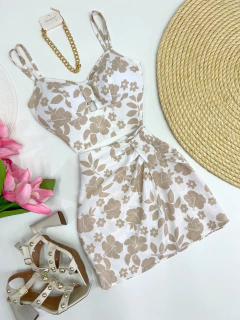 Conjunto linho cru estampado