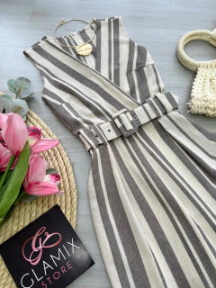 Macacão linho listrado - comprar online