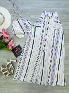 Conjunto saia longa botões linho