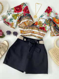 Saia/shorts linho preto - comprar online