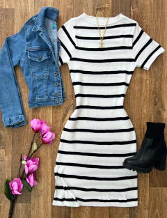 Vestido tricot listrado manga - comprar online