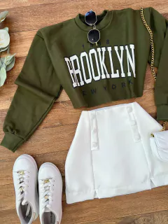 Cropped moletom Brooklyn verde militar - comprar online
