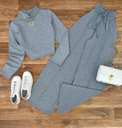 Conjunto moletinho gola Cinza