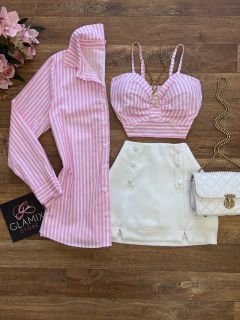 Conjunto camisa e cropped tricoline