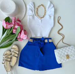 Saia/shorts linho azul