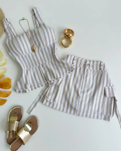 Conjunto saia shorts e blusa linho - comprar online