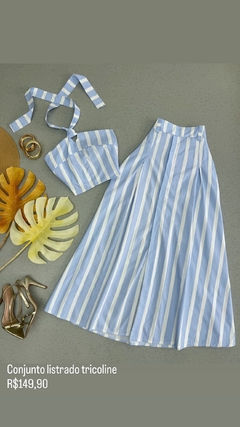 Conjunto saia e cropped listrado - Azul claro - comprar online